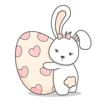 Cute Easter Bunny Pushing Egg Stock Illustration