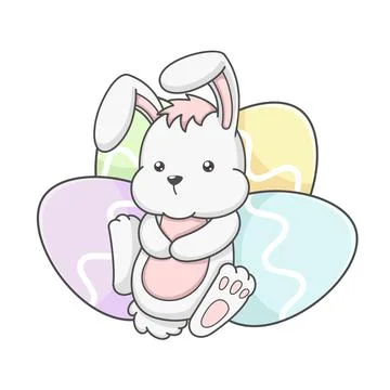 Cute Easter Bunny Rabbit And Eggs Stock Illustration