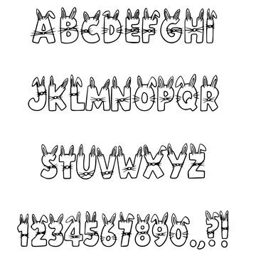 Cute Easter Bunny Rabbit Cartoon Font Lettering Design ABC Stock Illustration