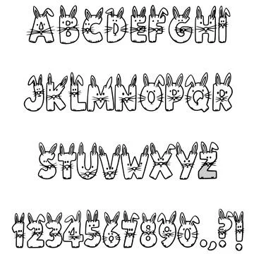 Cute Easter Bunny Rabbit Cartoon Font Lettering Design ABC Stock Illustration
