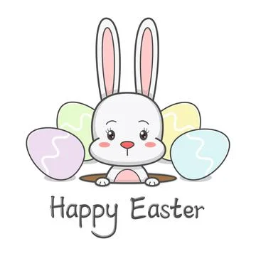 Cute Easter Bunny Rabbit In A Hole Stock Illustration