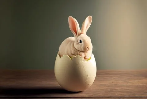 Cute easter bunny rabbit inside a cracked egg. Generative ai Stock Illustration