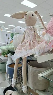 Cute Easter Bunny on a Shelf in Store Stock Photos