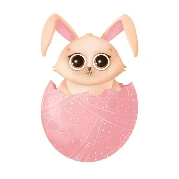 Cute Easter bunny sitting in an Easter egg. Rabbit on a white background 스톡 일러스트