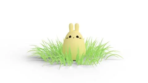 Cute easter bunny sitting in the grass, isolated with copy space, happy eas.. Foto stock