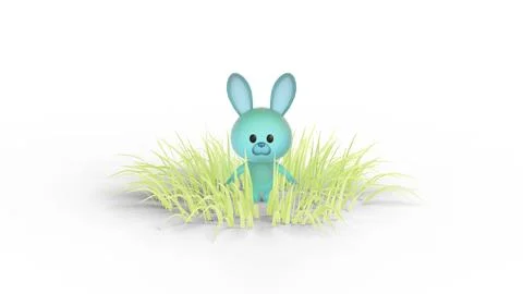 Cute easter bunny sitting in the grass, isolated with copy space, happy eas.. Stock Photos