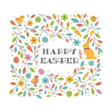 Cute Easter Bunny in Spring Flowers Pattern Decor Stock Illustration