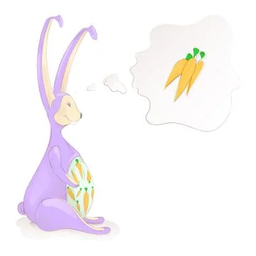 Cute Easter Bunny thinks about the carrots. Stock Illustration