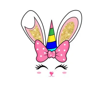 Cute easter bunny unicorn with big bow.  Stock Illustration
