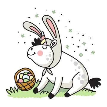 Cute Easter bunny unicorn colored vector illustration Stock Illustration
