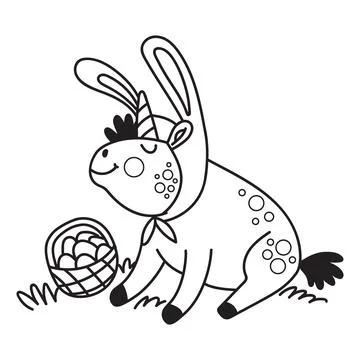 Cute Easter bunny unicorn coloring vector illustration Иллюстрация