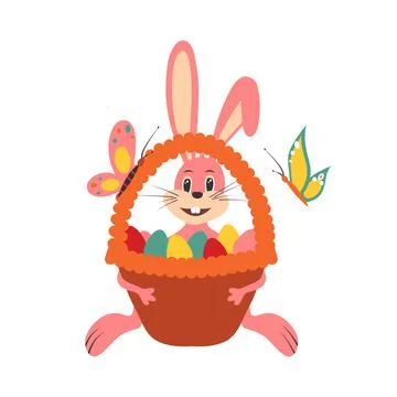 Cute Easter bunny. Vector illustration on white isolated background. Stock Illustration