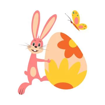 Cute Easter bunny. Vector illustration on white isolated background. Stockillustratie