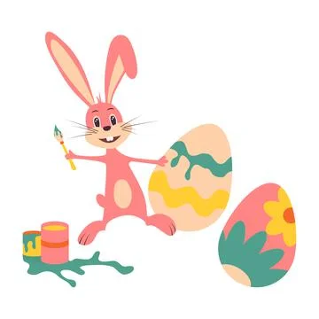 Cute Easter bunny. Vector illustration on white isolated background. Stock Illustration