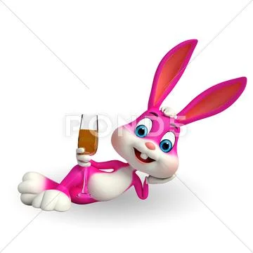 Cute easter bunny with wine glass Stock Illustration