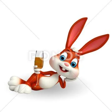 Cute easter bunny with wine glass Stock Illustration