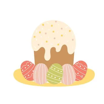 Cute easter cake with eggs on plate in scandinavian style for decoration Stock Illustration