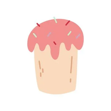 Cute Easter cake in flat pastel style with icing and colorful sprinkles. Perfect Stock Illustration