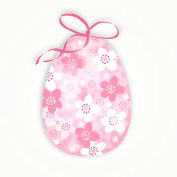 Cute easter card with floral egg with japanese cherry blossoms, spring vector Stock Illustration
