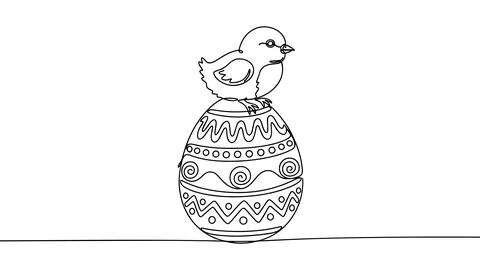 Cute Easter Chick Balancing On Decorated Egg Minimal Line Art Vector Illustrazione stock