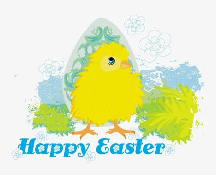Cute Easter chick cartoon character,Happy Easter Card. Stock Illustration