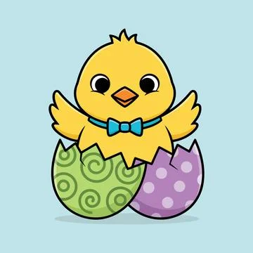 Cute Easter Chick Hatching From Colorful Egg Clipart Illustration Stock Illustration
