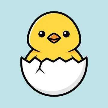 Cute Easter Chick Hatching From Egg Minimal Clipart Icon Stock Illustration