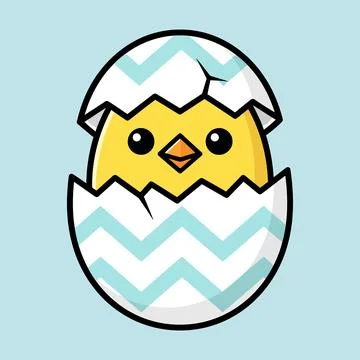 Cute Easter Chick In Patterned Egg Shell Clipart Illustration イラスト素材