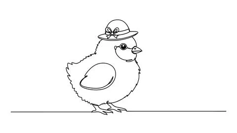 Cute Easter Chick Wearing Hat Line Art Illustrazione stock