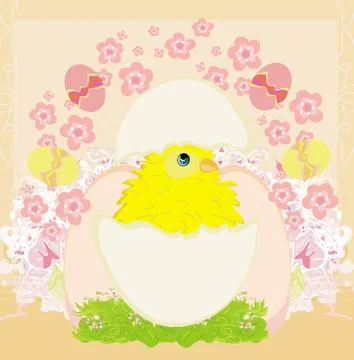 Cute easter chicken in egg shell Stock Illustration