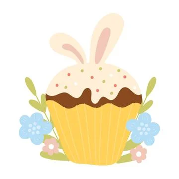 Cute easter cupcake with bunny ears in scandinavian style for decoration, f.. Stock Illustration