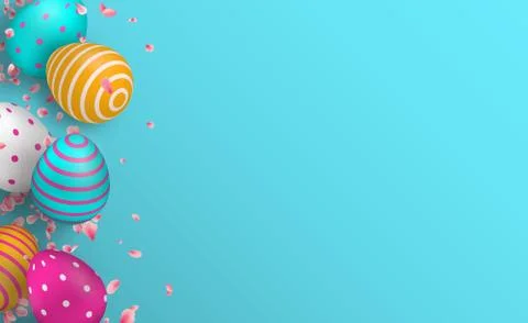 Cute Easter egg and spring flower background Stock Illustration