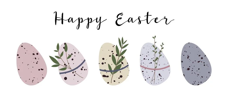 Cute Easter egg with branch and leaves. Rustic eco decoration. Vector flat Stock Illustration