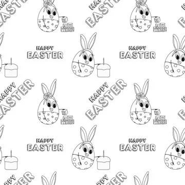 Cute Easter Egg Bunny Seamless Pattern Coloring Page Stock Illustration