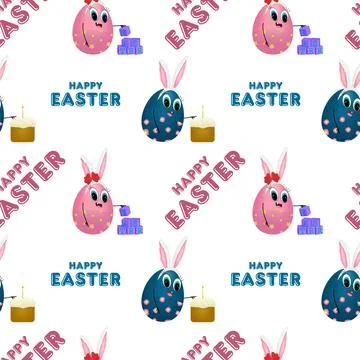 Cute Easter Egg Bunny Seamless Pattern - Festive Holiday Design 스톡 일러스트