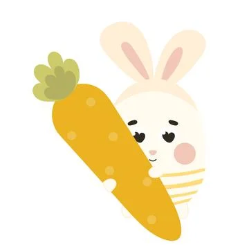 Cute Easter egg character with big carrot, design element for spring themed.. Stock Illustration