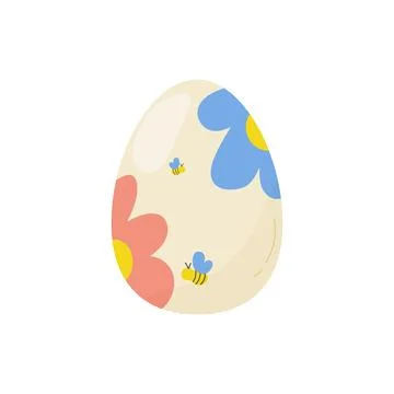 A cute easter egg, with flowers and bees.  On white isolated background Stock Illustration