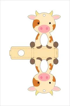 Cute easter egg holder cow template. Retail paper box for the easter egg. Pri Stock Illustration