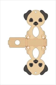 Cute easter egg holder pug dog template. Retail paper box for the easter egg. Stock Illustration