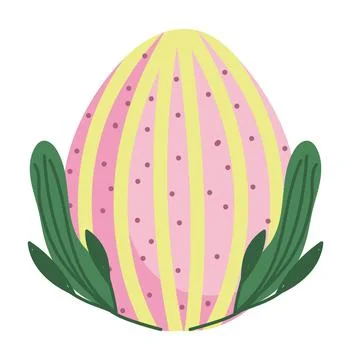 Cute easter egg with lines and dots decoration white background Stock Illustration