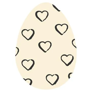 Cute Easter egg with minimalist black ink heart pattern on beige background.. Illustrazione stock