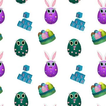 Cute Easter Egg Pattern with Bunny and Festive Elements Illustrazione stock