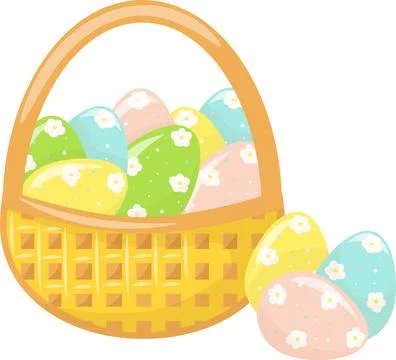 Cute Easter eggs in a basket on a white background Stock Illustration