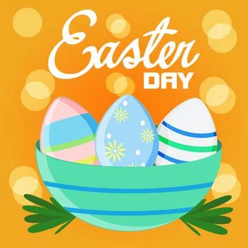 Cute Easter eggs in a beautiful blue plate Stock Illustration