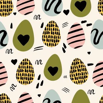 Cute Easter Eggs collection seamless pattern background Stock Illustration