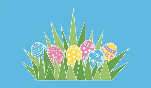 Cute Easter Eggs Hidden In Spring Grass Vector Illustration Stock Illustration