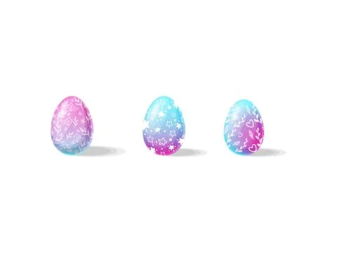 Cute Easter eggs with ornaments and gradient purple-blue colors. Symbols of イラスト素材