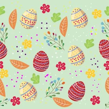 Cute easter eggs seamless pattern with coulerful flower on cools background f イラスト素材