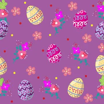 Cute easter eggs seamless pattern with coulerful flower on cools background   Illustrazione stock