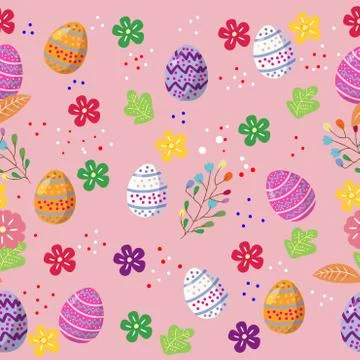 Cute easter eggs seamless pattern with coulerful flower on cools background   Illustrazione stock